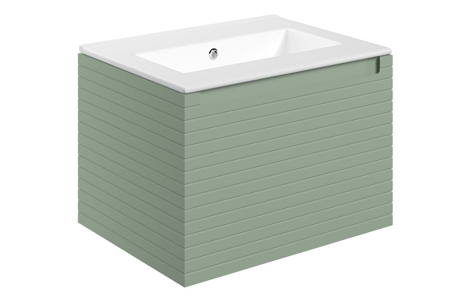 Opulent Loxley 615mm Wall Hung 1 Drawer Basin Unit and No Tap Hole Thin Edge Basin - Matt Willow Green (OBC111303)