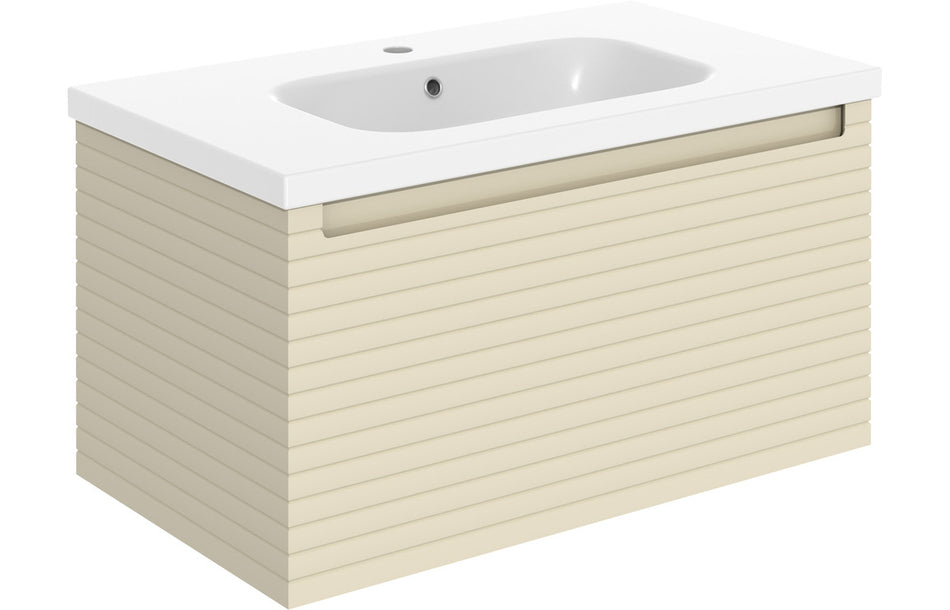 Opulent Loxley 815mm Wall Hung 1 Drawer Basin Unit and 1 Tap Hole Basin - Matt Cotton (OBC106931)