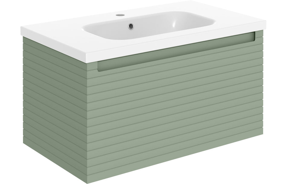Opulent Loxley 815mm Wall Hung 1 Drawer Basin Unit and 1 Tap Hole Basin - Matt Willow Green (OBC106941)