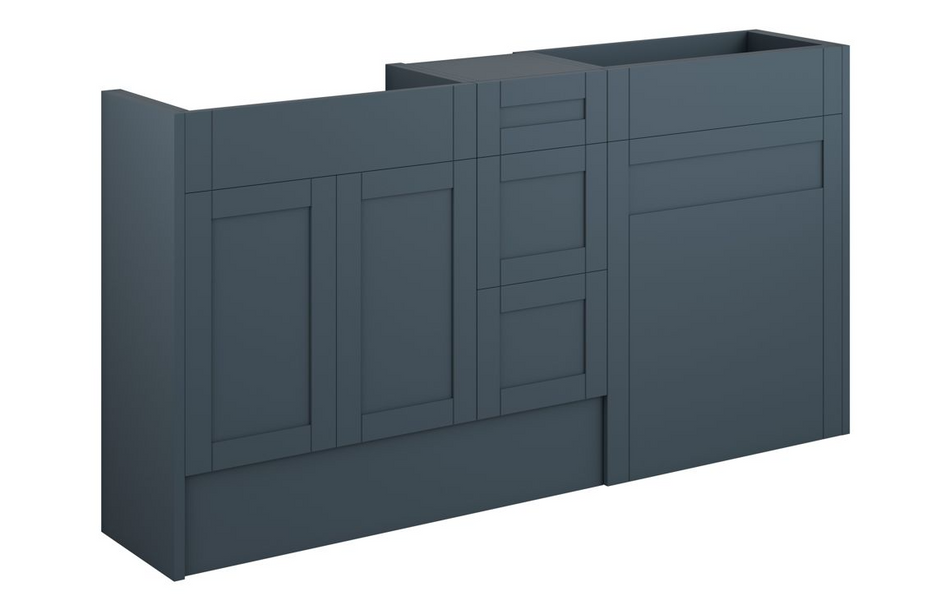 Opulent Lucy 1536mm Standard Basin, WC and 3 Drawer Unit Pack - Matt Arley Blue / Oak Cabinet (OBC111296)