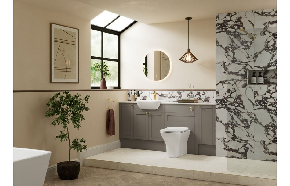 Opulent Lucy 1536mm Standard Basin, WC and 3 Drawer Unit Pack - Matt Stone / Grey Cabinet (OBC111153)