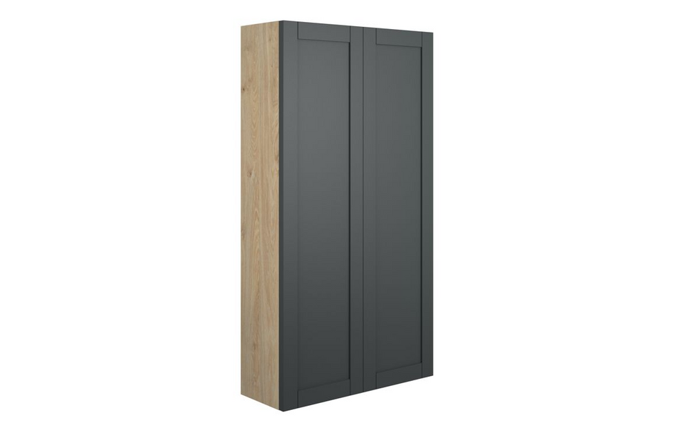 Opulent Lucy 600mm Slim 2 Door Storage Unit - Matt Graphite Grey / Oak Cabinet (OBC111068)