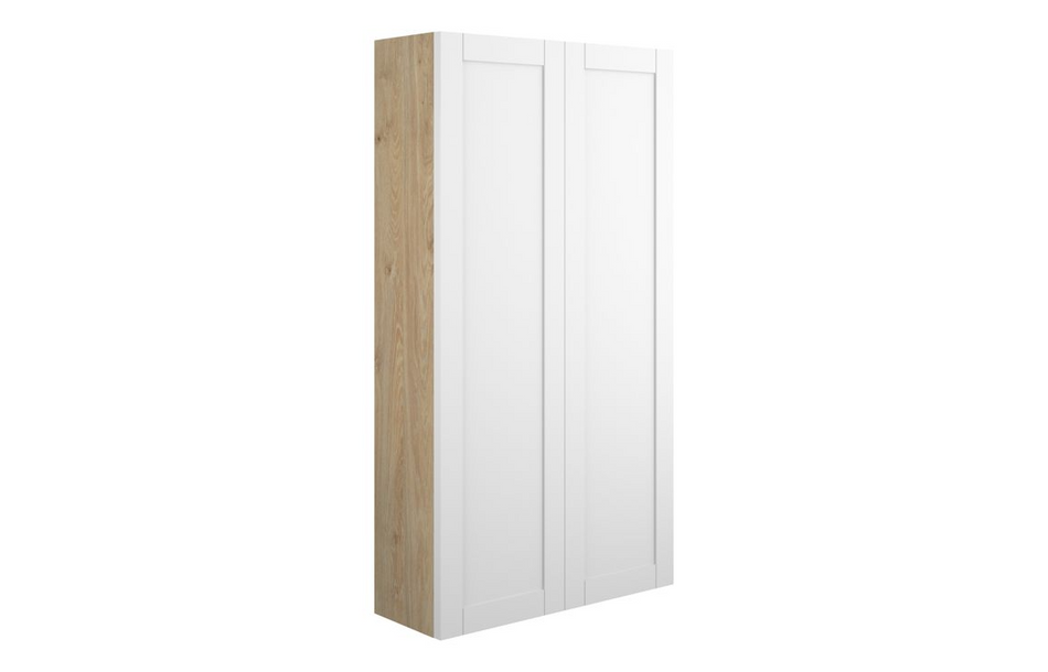 Opulent Lucy 600mm Slim 2 Door Storage Unit - Matt White / Oak Cabinet (OBC110997)