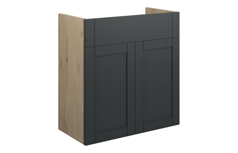 Opulent Lucy 600mm Standard Basin Unit - Matt Graphite Grey / Oak Cabinet (OBC111047)