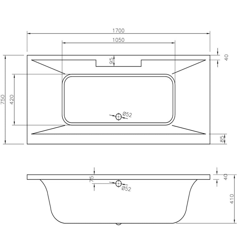 Opulent Mathis Deluxe Square Double End 1700x750x550mm Bath with Legs (OBC105670)