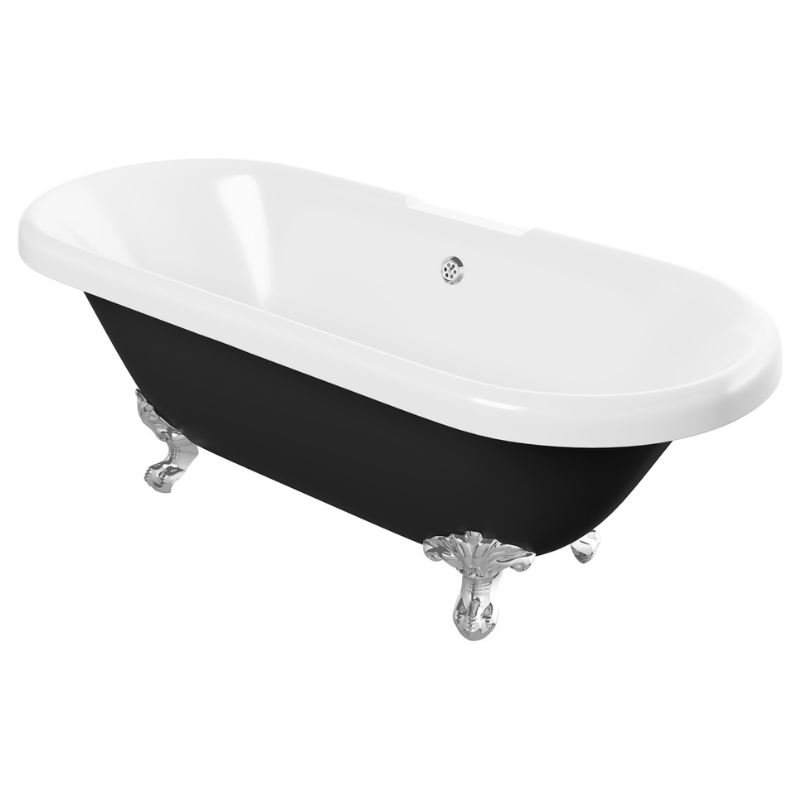 Opulent Mendes Freestanding 1690x740x620mm Two Tap Hole Bath with Feet - Black (OBC102816)