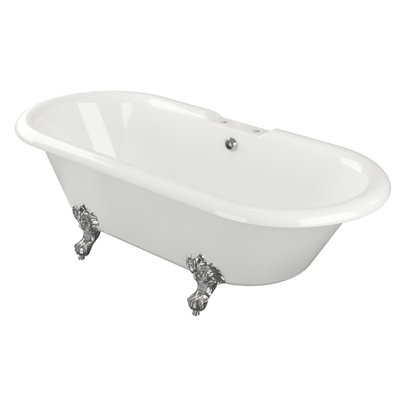 Opulent Mendes Freestanding 1690x740x620mm Two Tap Hole Bath with Feet - White (OBC102815)
