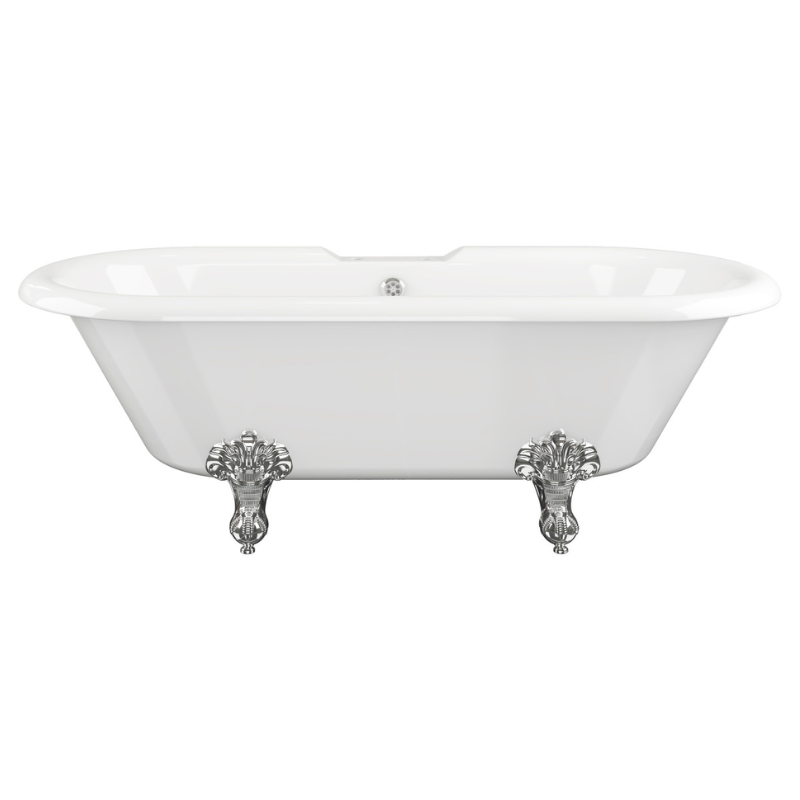 Opulent Mendes Freestanding 1690x740x620mm Two Tap Hole Bath with Feet - White (OBC102815)