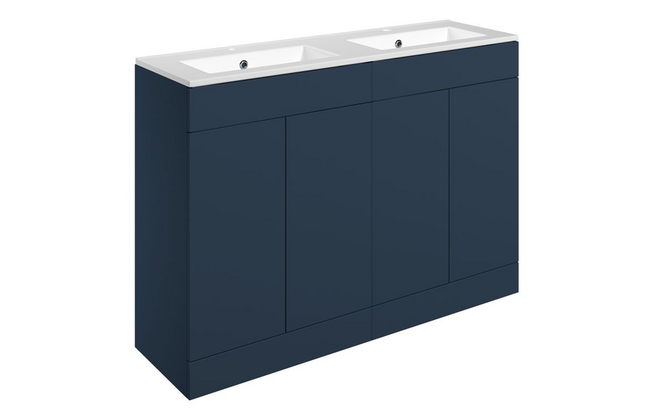 Opulent Messina 1210mm Floor Standing 4 Door Basin Unit and 2 Tap Hole Basin - Matt Deep Blue (OBC111341)