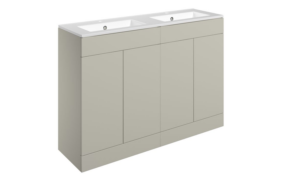 Opulent Messina 1210mm Floor Standing 4 Door Basin Unit and 2 Tap Hole Basin - Matt Latte (OBC111343)