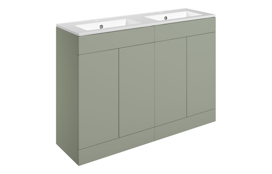 Opulent Messina 1210mm Floor Standing 4 Door Basin Unit and 2 Tap Hole Basin - Matt Olive Green (OBC111340)