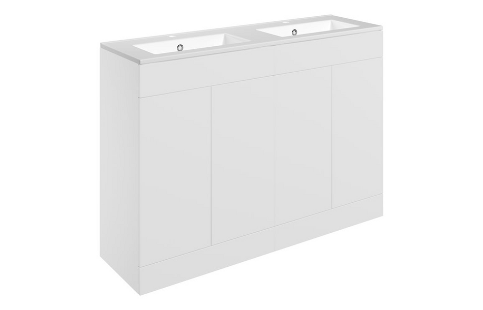 Opulent Messina 1210mm Floor Standing 4 Door Basin Unit and 2 Tap Hole Basin - Matt White (OBC111342)