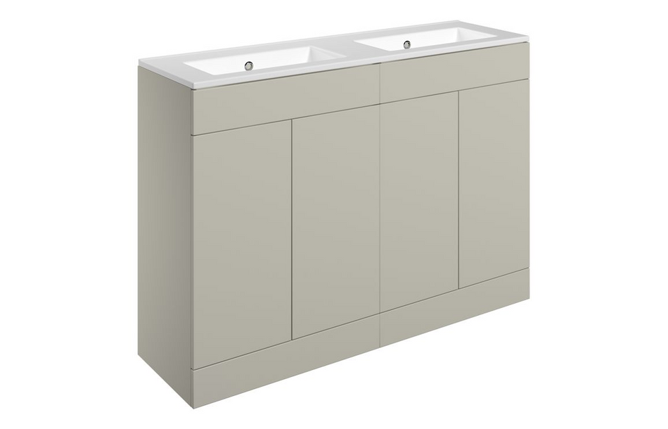 Opulent Messina 1210mm Floor Standing 4 Door Basin Unit and No Tap Hole Basin - Matt Latte (OBC111335)