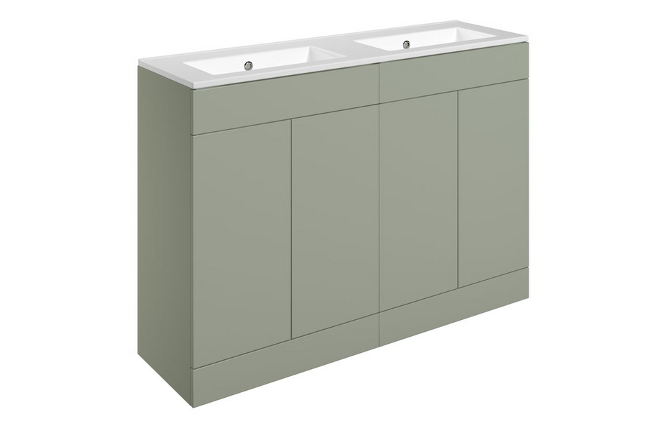 Opulent Messina 1210mm Floor Standing 4 Door Basin Unit and No Tap Hole Basin - Matt Olive Green (OBC111332)