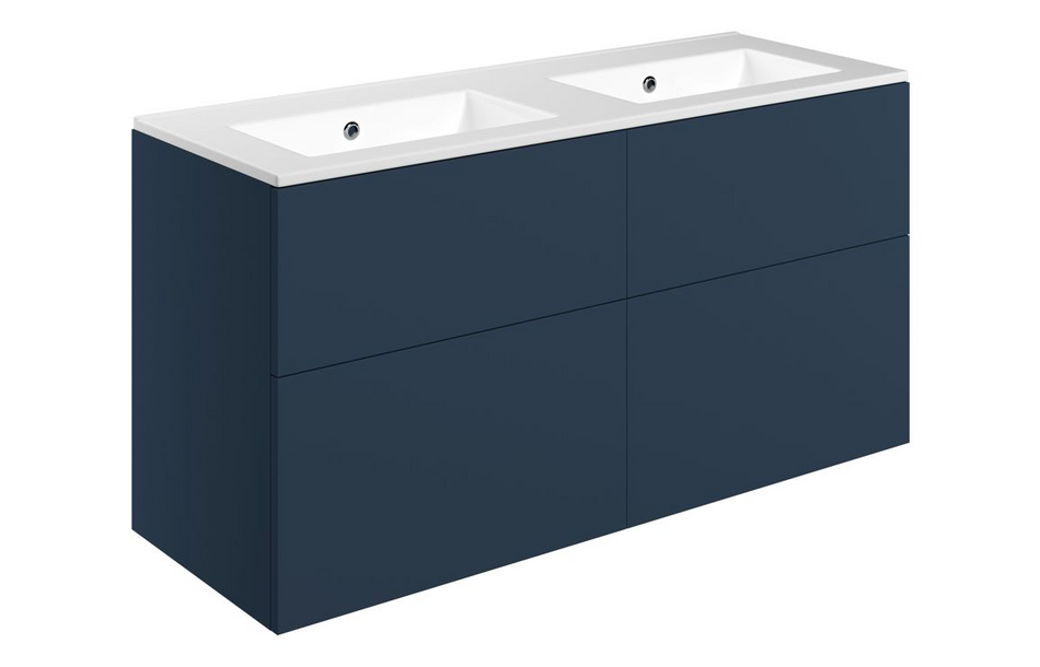 Opulent Messina 1210mm Wall Hung 4 Drawer Basin Unit and No Tap Hole Basin - Matt Deep Blue (OBC111329)