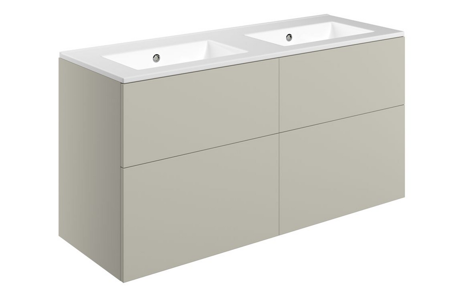 Opulent Messina 1210mm Wall Hung 4 Drawer Basin Unit and No Tap Hole Basin - Matt Latte (OBC111331)