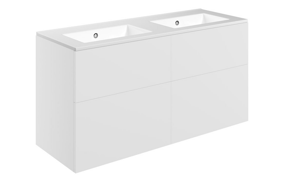 Opulent Messina 1210mm Wall Hung 4 Drawer Basin Unit and No Tap Hole Basin - Matt White (OBC111330)