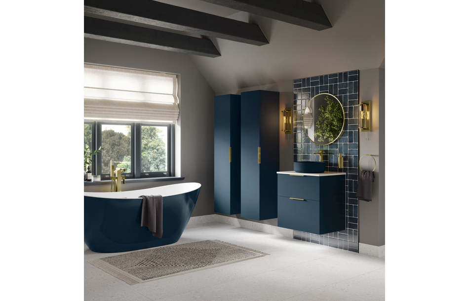 Opulent Messina 350mm Wall Hung 1 Door Tall Unit - Matt Deep Blue (OBC106206)