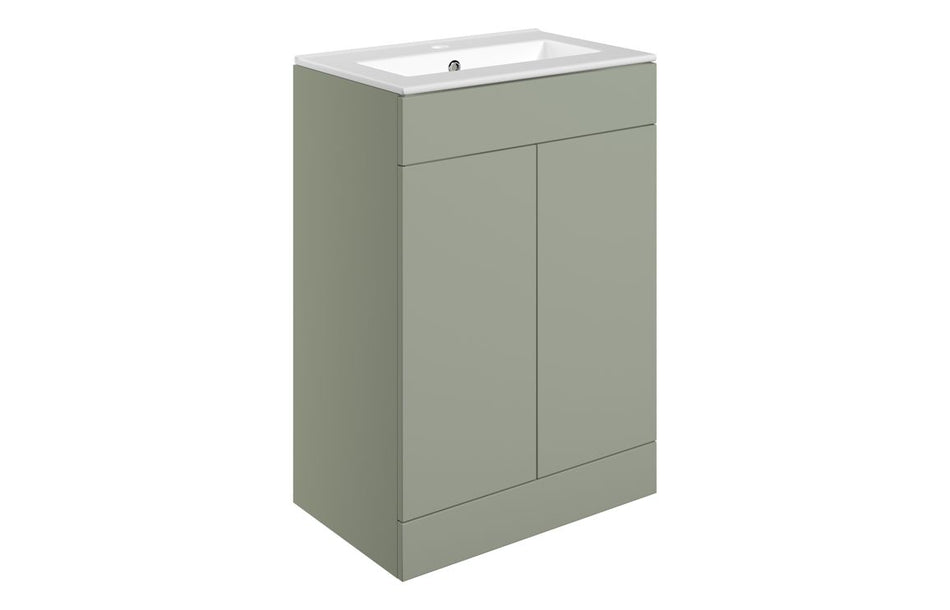 Opulent Messina 610mm Floor Standing 2 Door Basin Unit and 1 Tap Hole Basin - Matt Olive Green (OBC106974)