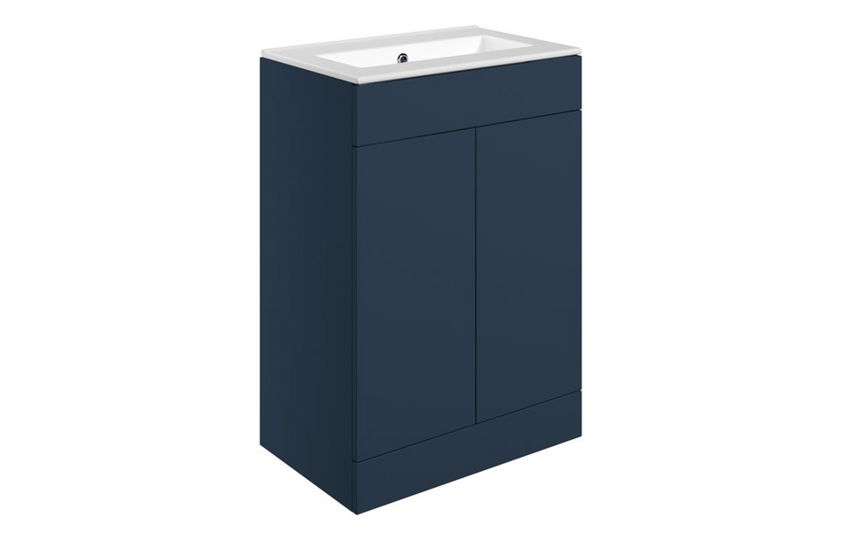 Opulent Messina 610mm Floor Standing 2 Door Basin Unit and No Tap Hole Basin - Matt Deep Blue (OBC111325)