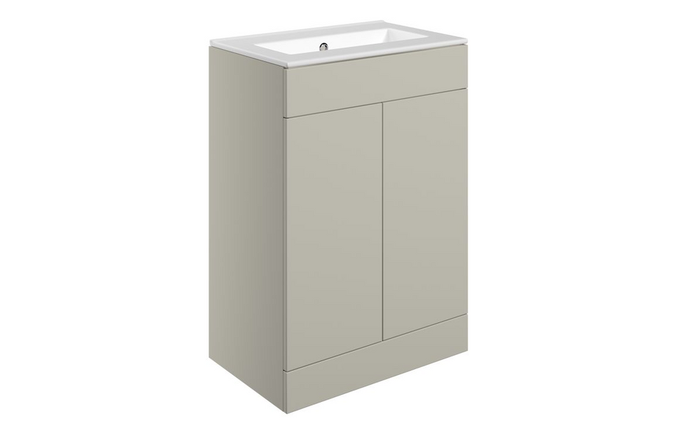 Opulent Messina 610mm Floor Standing 2 Door Basin Unit and No Tap Hole Basin - Matt Latte (OBC111327)