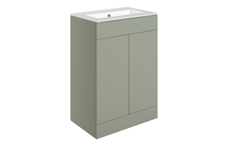 Opulent Messina 610mm Floor Standing 2 Door Basin Unit and No Tap Hole Basin - Matt Olive Green (OBC111324)