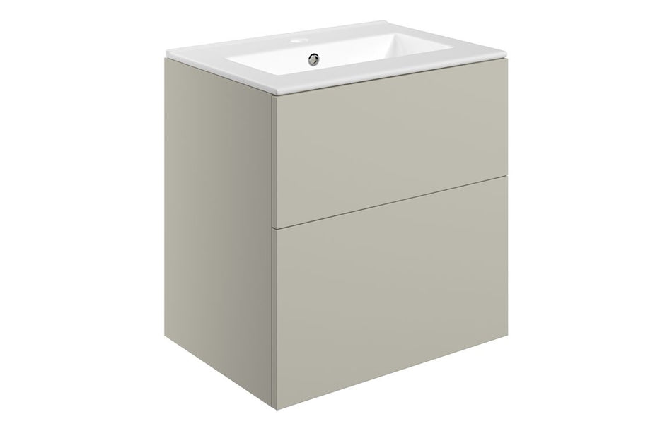 Opulent Messina 610mm Wall Hung 2 Drawer Basin Unit and 1 Tap Hole Basin - Matt Latte (OBC104068)