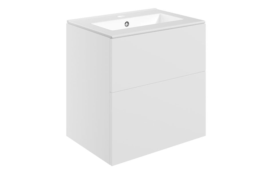 Opulent Messina 610mm Wall Hung 2 Drawer Basin Unit and 1 Tap Hole Basin - Matt White (OBC104067)