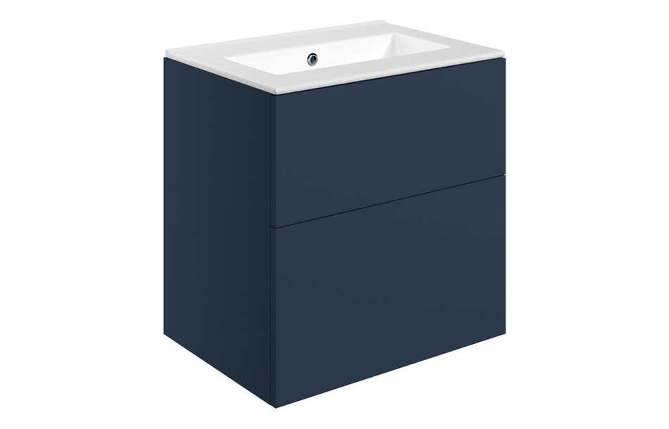Opulent Messina 610mm Wall Hung 2 Drawer Basin Unit and No Tap Hole Basin - Matt Deep Blue (OBC111321)