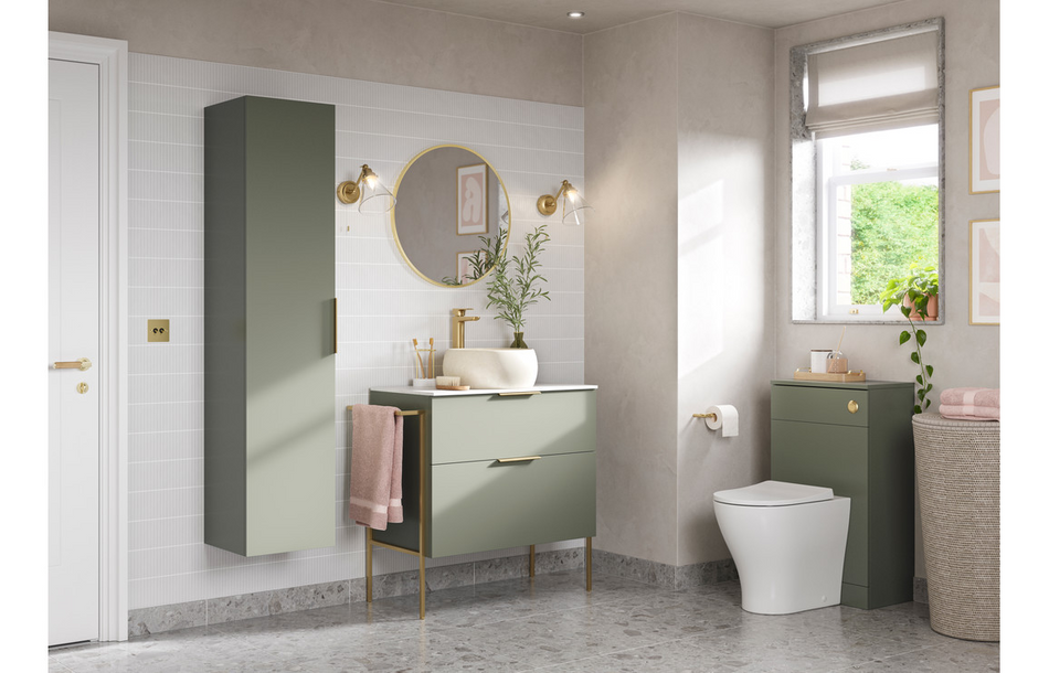 Opulent Messina 790mm Wall Hung 2 Drawer Basin Unit - No Top - Matt Olive Green (OBC106976)