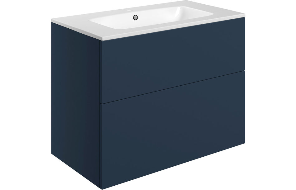 Opulent Messina 815mm Wall Hung 2 Drawer Basin Unit and 1 Tap Hole Basin - Matt Deep Blue (OBC106987)