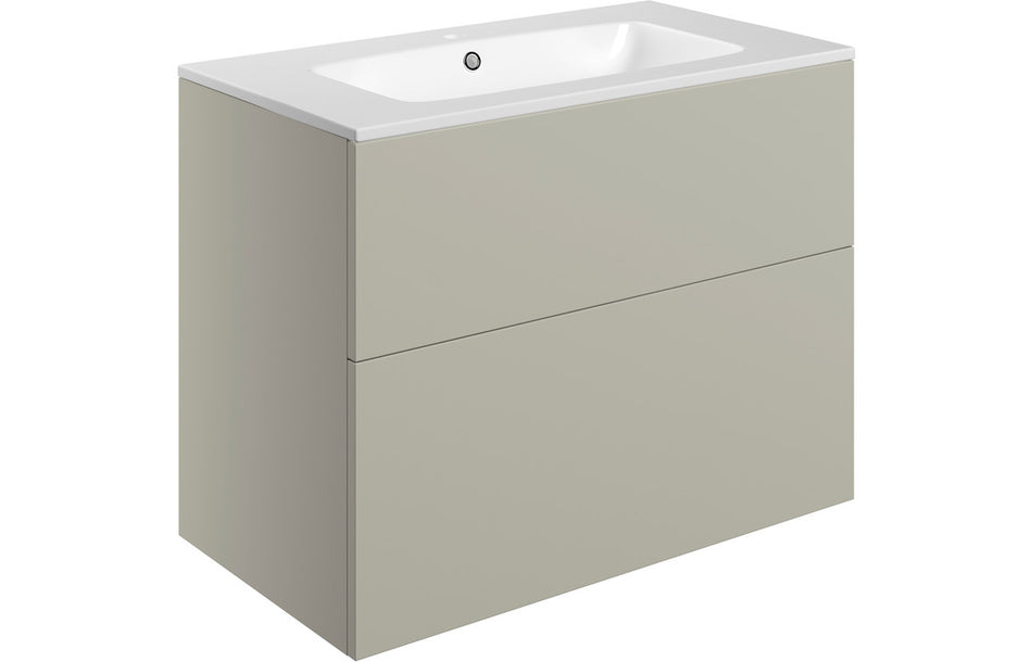 Opulent Messina 815mm Wall Hung 2 Drawer Basin Unit and 1 Tap Hole Basin - Matt Latte (OBC106993)