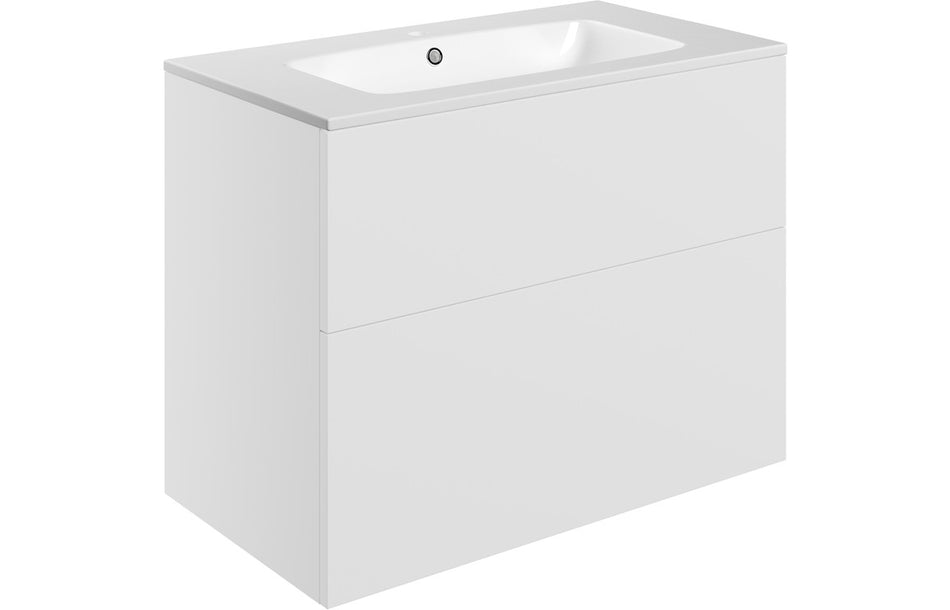 Opulent Messina 815mm Wall Hung 2 Drawer Basin Unit and 1 Tap Hole Basin - Matt White (OBC106981)