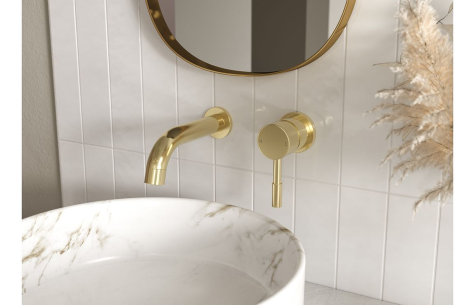 Opulent Narva 155mm Wall Mounted Basin Mixer - Brushed Brass (OBC105802)