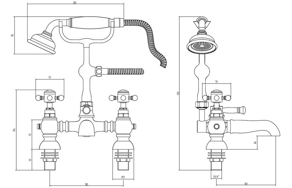 Opulent Nevada Bath Shower Mixer and Shower Kit - Brushed Brass (OBC106802)