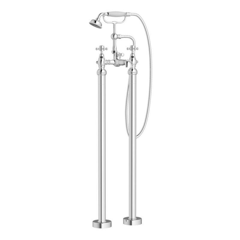 Opulent Nevada Floor Standing Bath Shower Mixer and Shower Kit - Chrome (OBC105780)