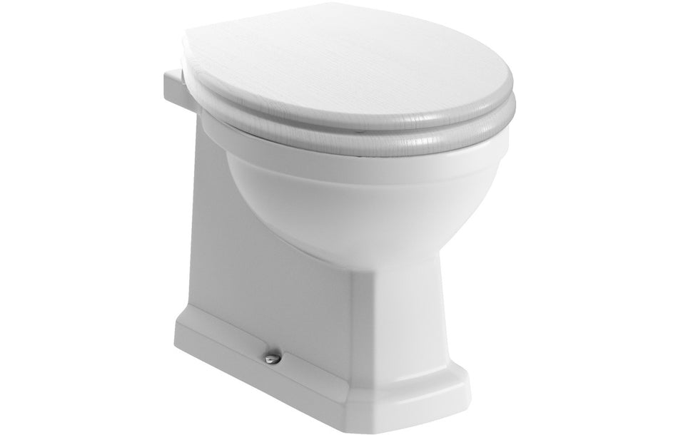 Opulent Normandy Back To Wall Comfort Height WC & Satin White Wood Effect Seat with Brushed Brass Finishes (OBC117092)