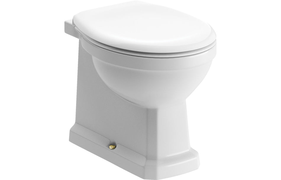 Opulent Normandy Back To Wall Comfort Height WC & Satin White Wood Effect Seat with Chrome Finishes (OBC117090)