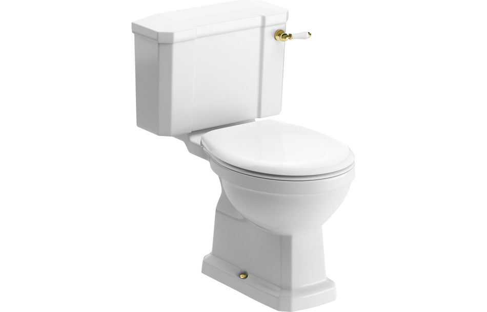 Opulent Normandy Close Coupled Comfort Height WC & Satin White Wood Effect Seat with Chrome Finishes (OBC117085)