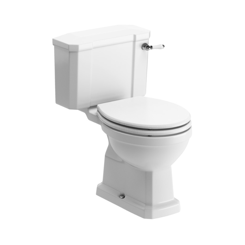 Opulent Normandy Close Coupled WC and Satin White Wood Effect Seat with Brushed Brass Finishes (OBC108452)
