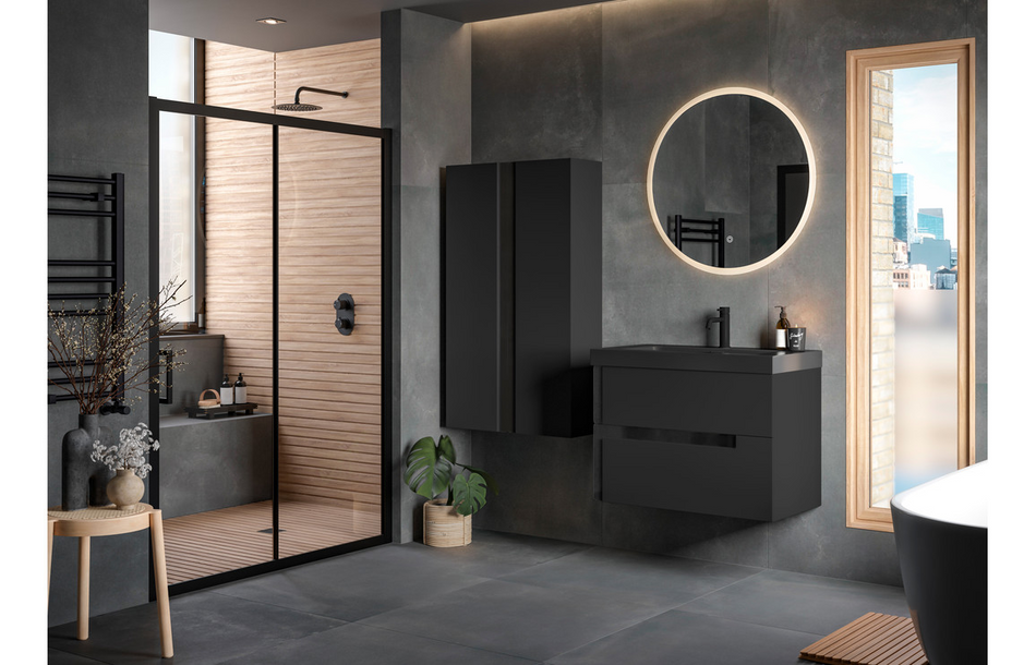 Opulent Nottingham 500mm WC Unit - Matt Black and Glass (OBC108462)