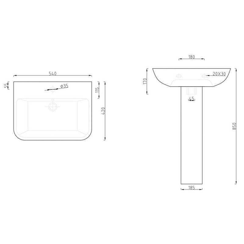 Opulent One Tap Hole Basin and Full Pedestal (OBC108877)