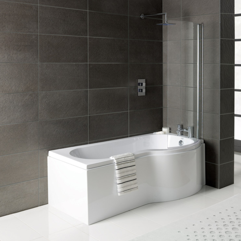Opulent P-Shape 1700x700-850x410mm Shower Bath, Panel and Screen - Right Hand (OBC2957)