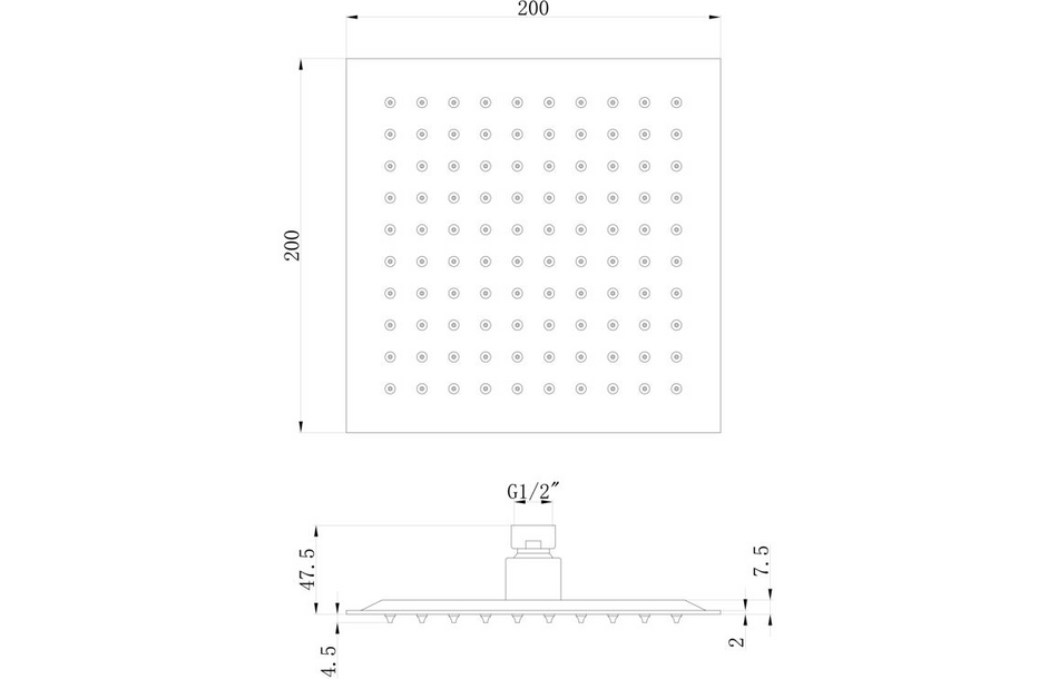 Opulent Parker 200mm Square Ultraslim Showerhead - Matt Black (OBC108595)