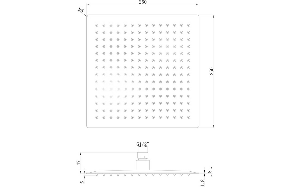 Opulent Parker 250mm Square Ultraslim Showerhead - Chrome (OBC105865)