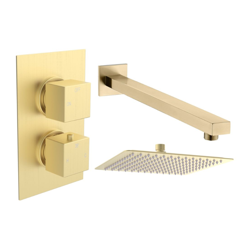 Opulent Parker Square Shower Valve and Kit Pack 1 - Brushed Brass (OBC111593)
