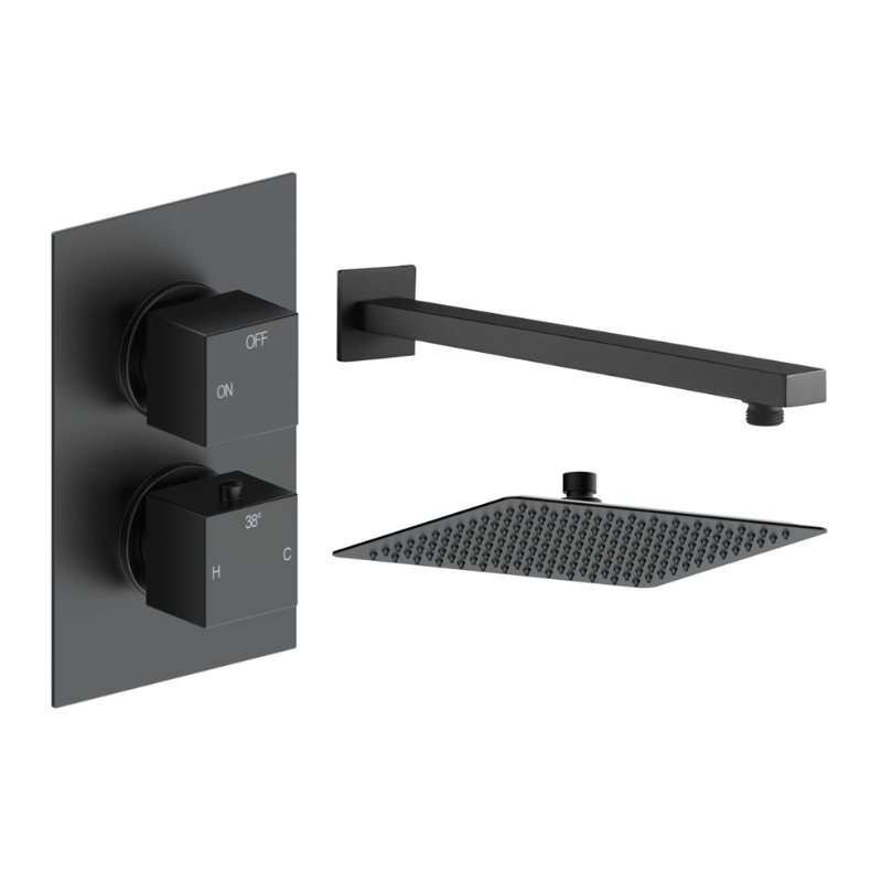 Opulent Parker Square Shower Valve and Kit Pack 1 - Matt Black (OBC111592)