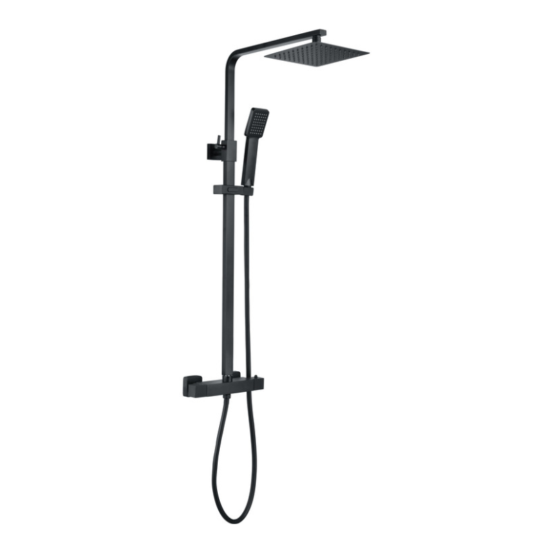 Opulent Parker Square Thermostatic Bar Mixer with Riser Kit - Matt Black (OBC105886)