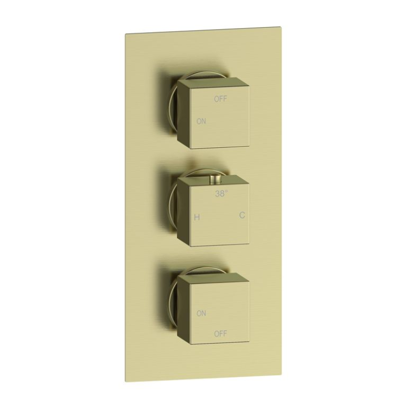 Opulent Parker Thermostatic Two Outlet Triple Shower Valve - Brushed Brass (OBC116256)
