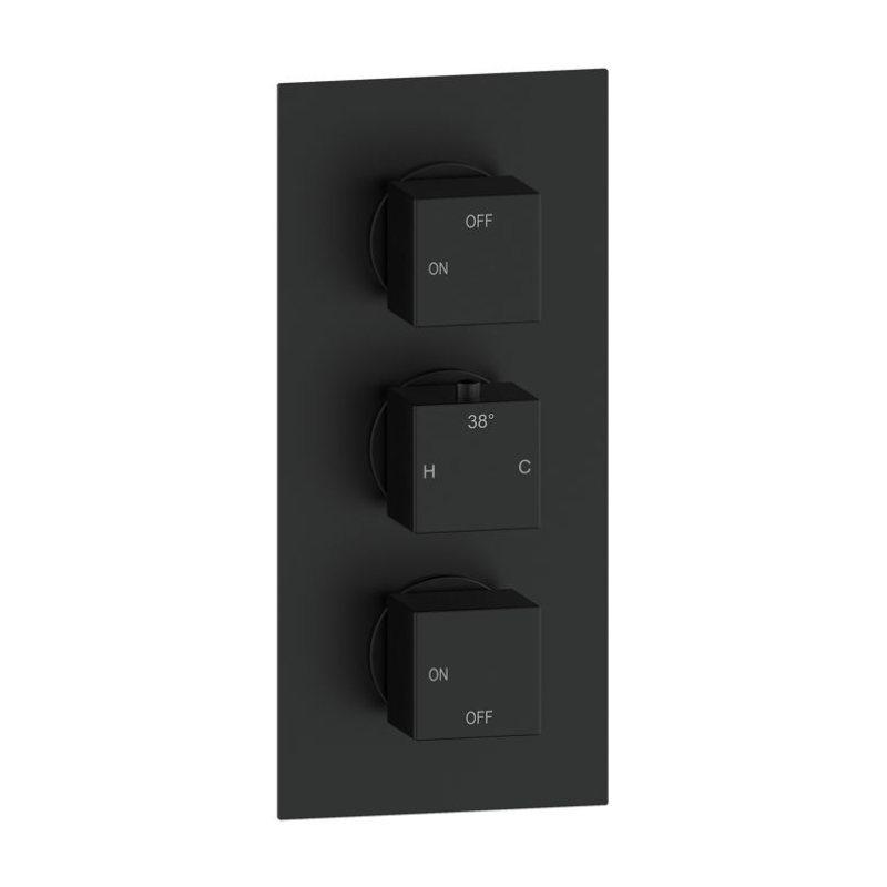 Opulent Parker Thermostatic Two Outlet Triple Shower Valve - Matt Black (OBC116255)